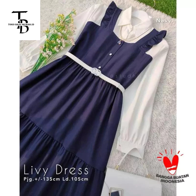 COD Toko Baju Murah ID | Baju Lebaran 2024 Livy Dress Kekinian | Baju Muslim Wanita | Gamis Korean S