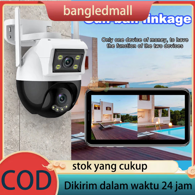 BangLED Smart 8MP IP Dual Lens Camera CCTV WiFi Outdoor 360° PTZ IP66 Waterproof HP Jarak Jauh Kamera Garansi 1 Tahun