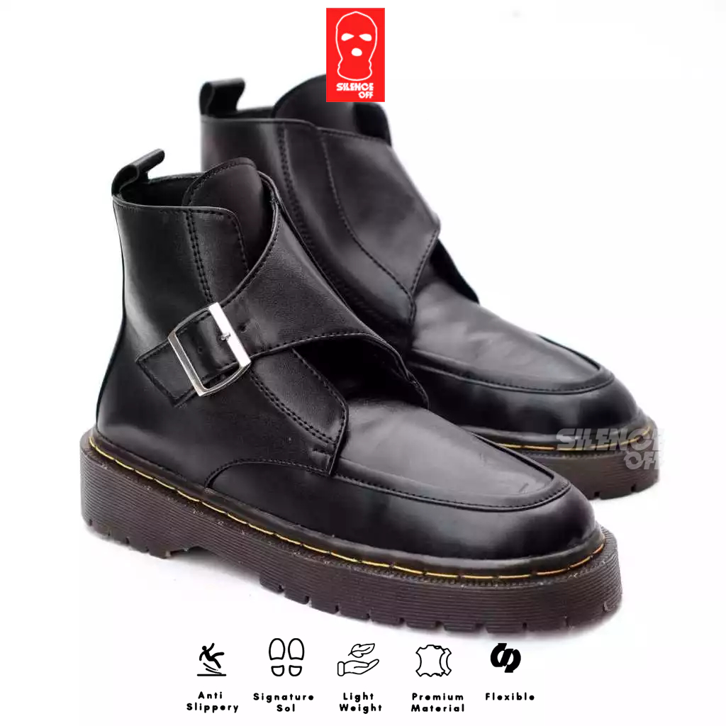 SILENCE OFF - Verino Black Sepatu Pantofel Boots Hak Tinggi Docmart Wanita