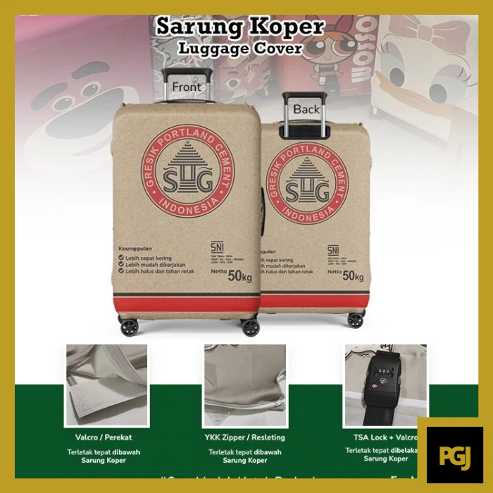 Sarung Koper Unik Gambar Karung Semen Gresik / Luggage Cover / Sarung Pelindung Koper - PGJ