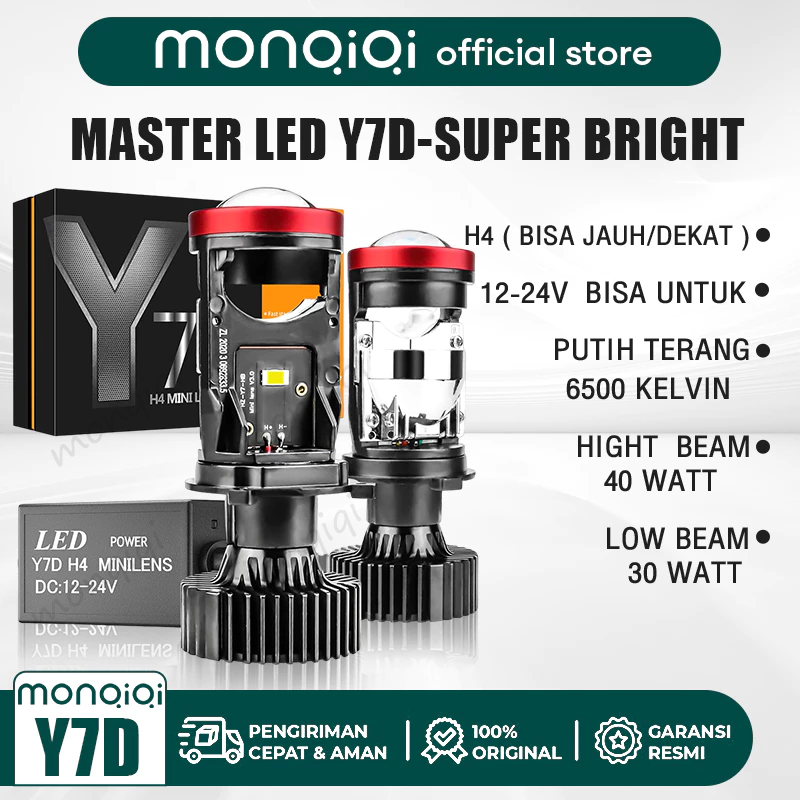 Monqiqi Lampu LED Mobil Motor H4 Mini Projector Projie Y7D