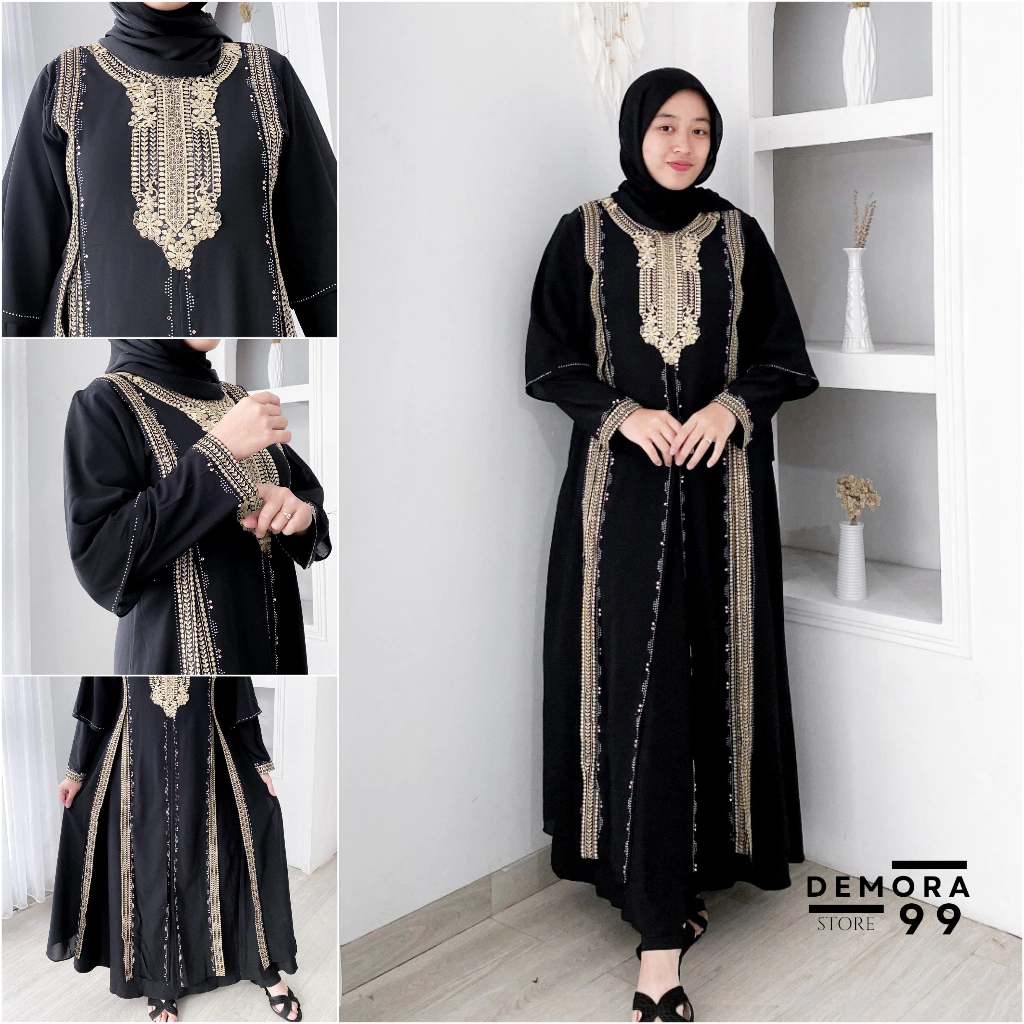 ABAYA JENNA - Gamis Baya Turkey Fashionable, Gamis Muslim Warna Hitam Minimalis Bahan Jersey Mix Cer