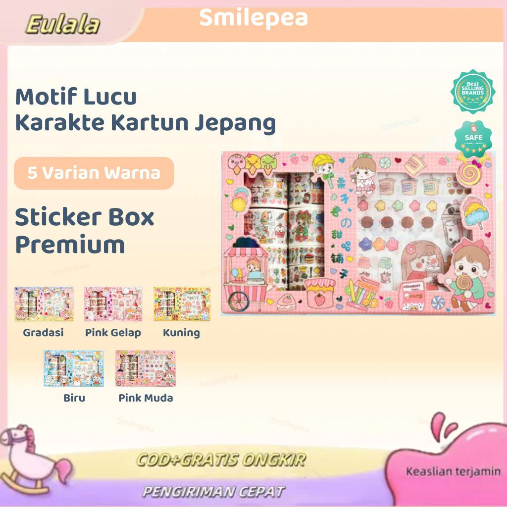 

Eulala Stiker 1 Set Box Premium Karakter Lucu + Roll Stiker + Pisau Cutter 10x10 / Stiker Super Cute