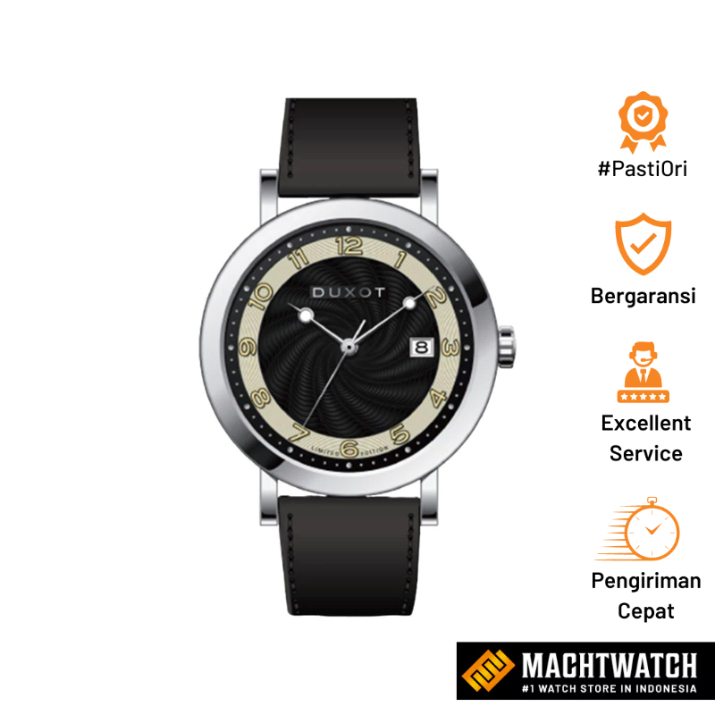 Jam Tangan Pria DUXOT DX-2045-01 Men Black Dial Black Leather Strap Limited Edition