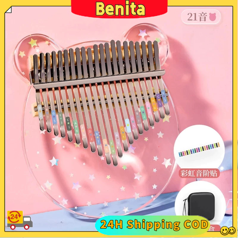 24HAlat Musik Kalimba 21 keys Acrylic BONUS Tas / Kalimba21 Key untuk pemula Piano jari, Kecapi jari