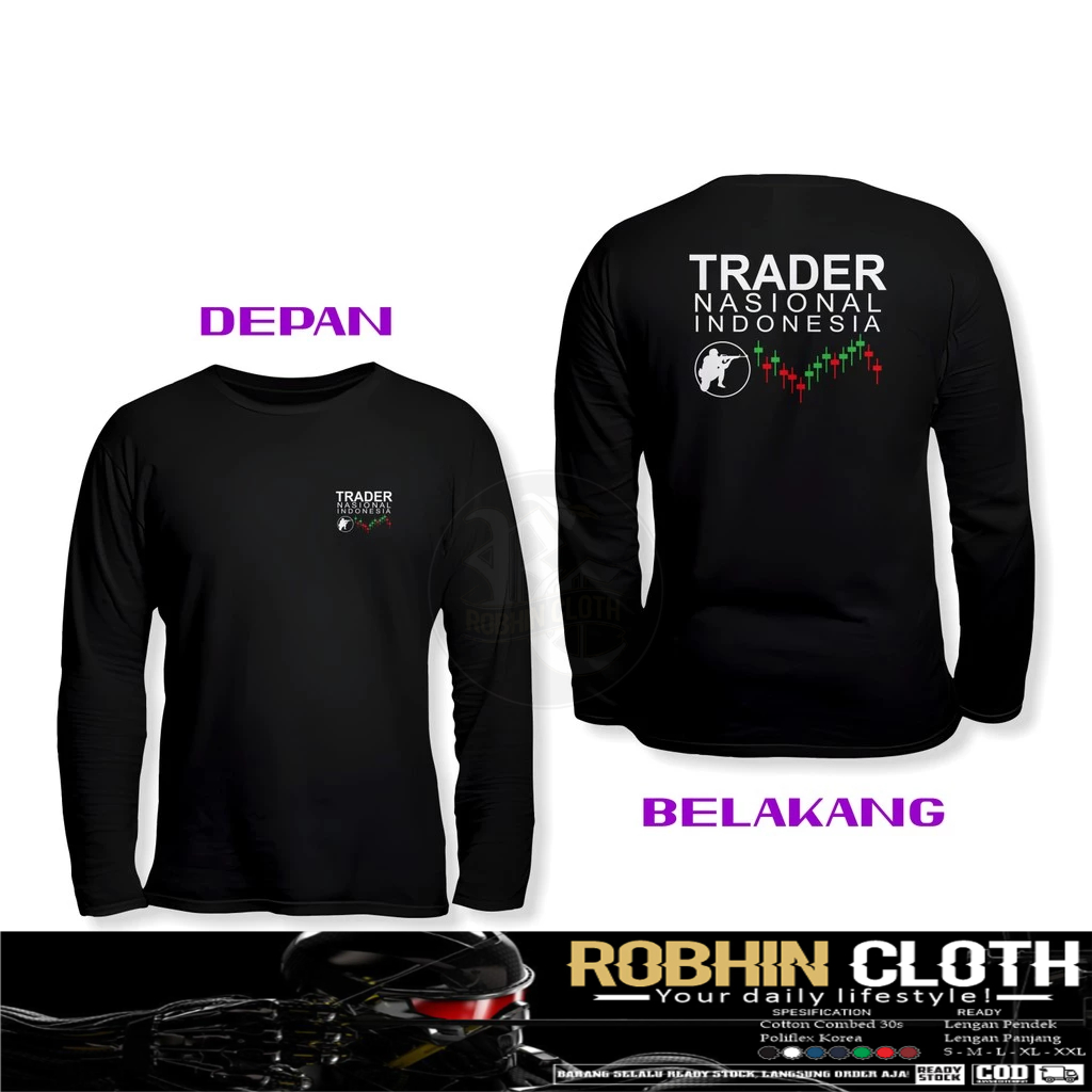 Kaos Baju Trading Forex Trader Nasional Indonesia Sniper Candle Stick DB Lengan Panjang Kaos Distro
