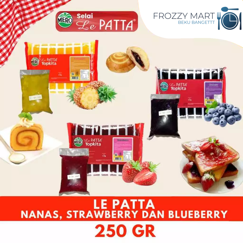 

LE PATTA Selai Buah Repack 250gr | Blueberry, Strawberry, Nanas, Pineapple | Selai Olesan&Isian Kue
