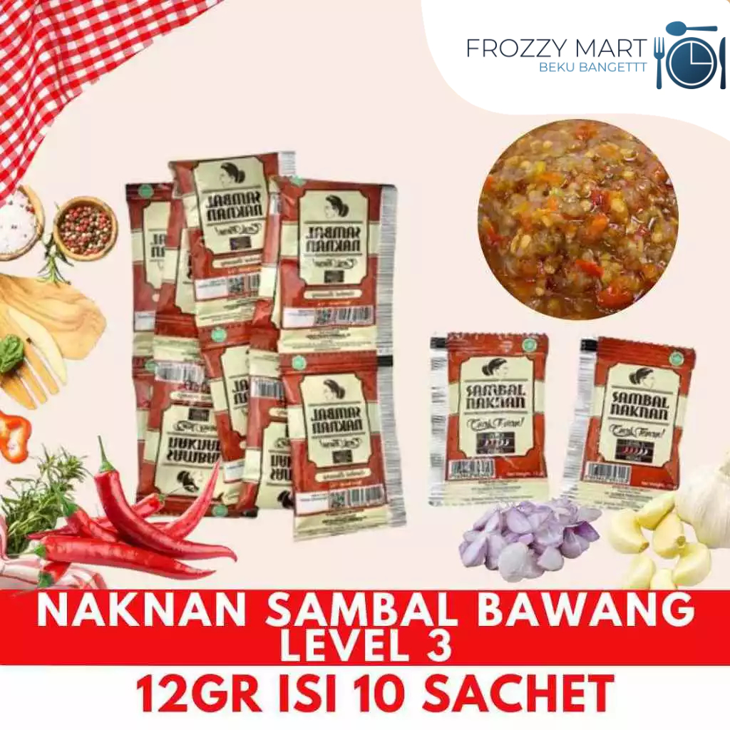 

NAKNAN Sambal Bawang Level 3 12gr Isi 10 Sachet – Sambal Pedas Sachet Praktis Halal