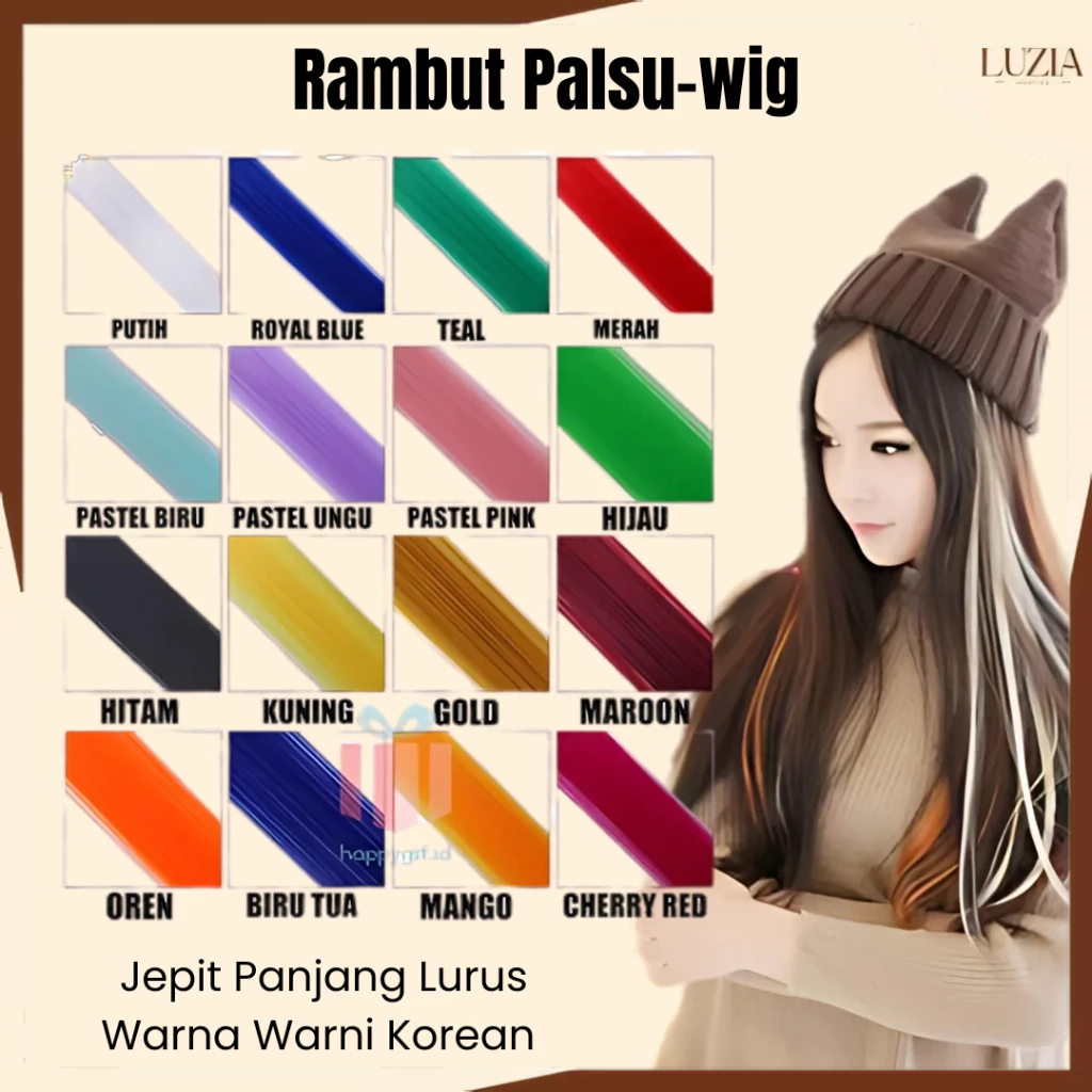 Rambut Palsu Wanita Jepit Panjang Lurus Warna Warni Korean / Rambut Palsu Wanita Jepit  - WIG