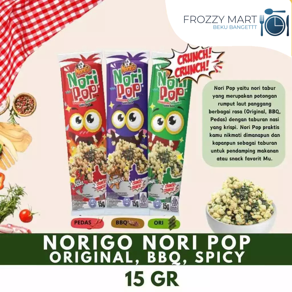 

NORIGO NORI POP Rumput Laut 15gr – Rasa Original, Spicy, BBQ – Snack Korea Renyah & Gurih