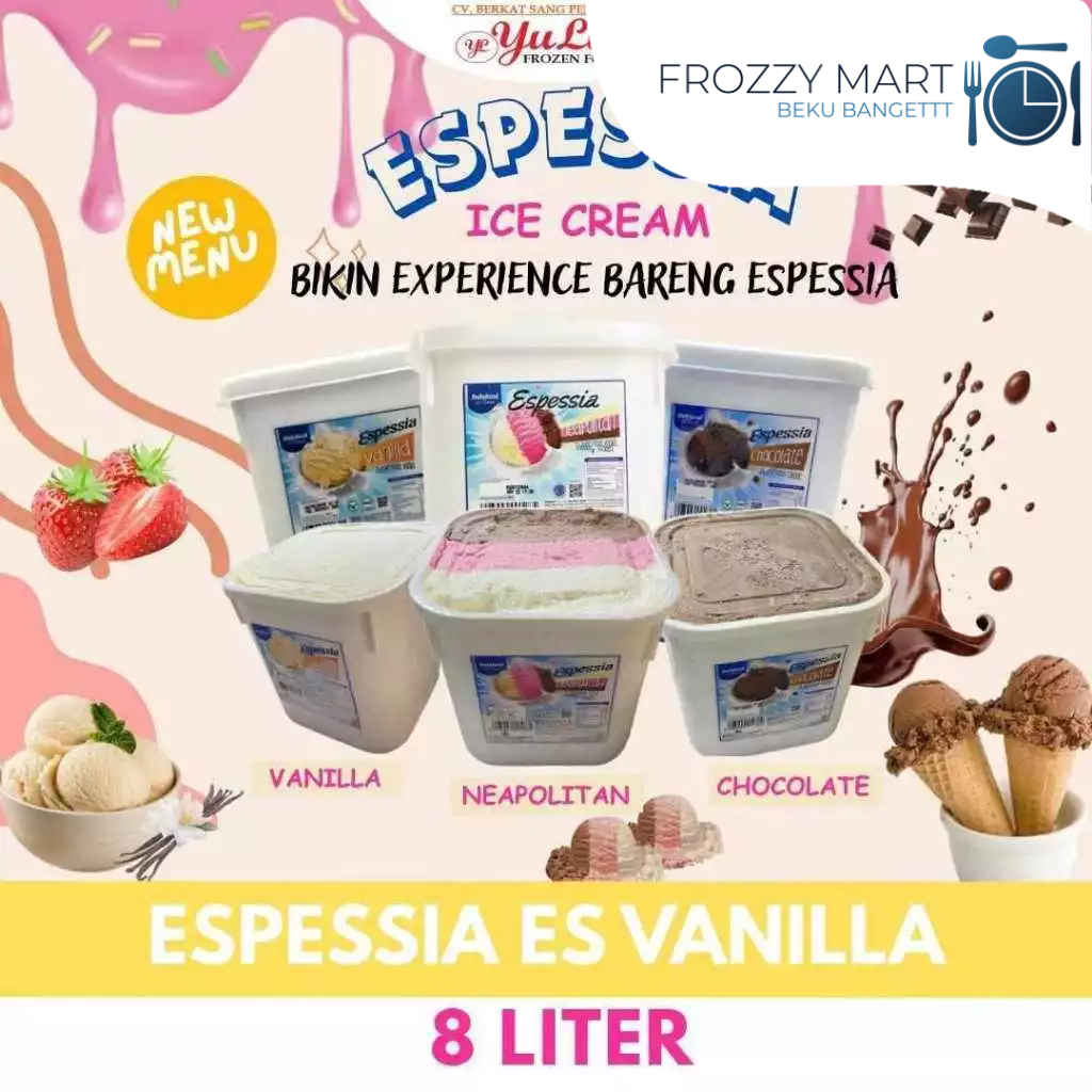 

ESPESSIA Es Krim Vanilla, Neapolitan & Chocolate 8 Liter – Ice Cream Scoop Creamy untuk Usaha