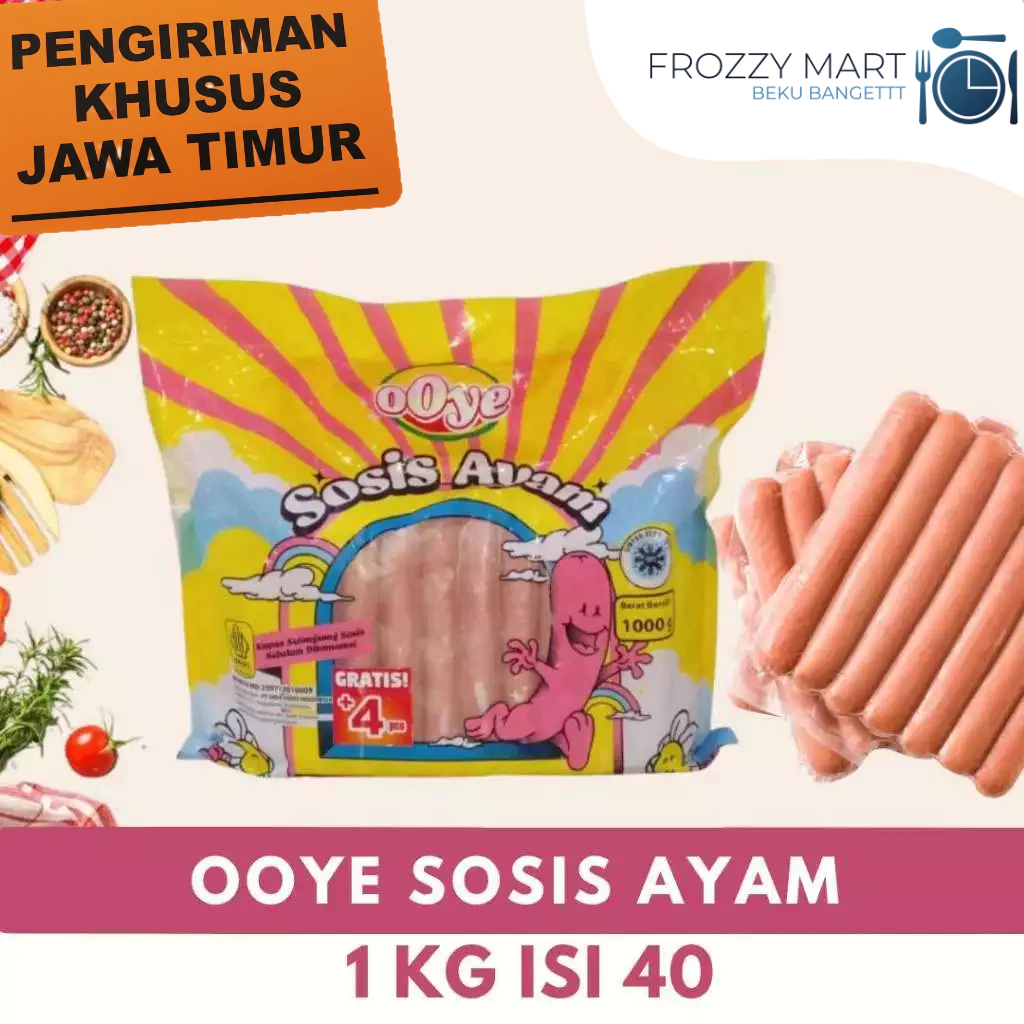 

OOYE Sosis Ayam 1kg Isi 40 pcs – Sosis Frozen Ekonomis | Siap Goreng / Bakar / Rebus