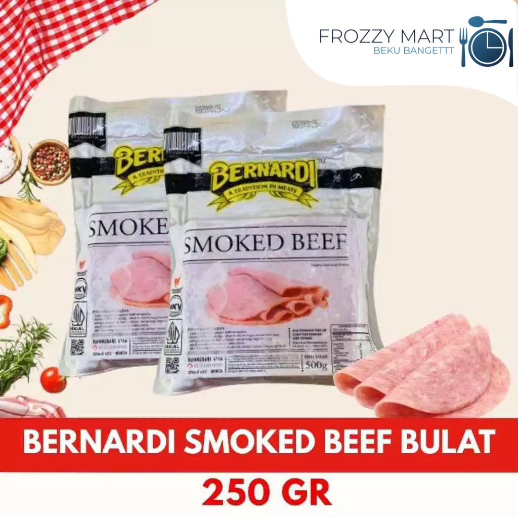 

BERNARDI Smoked Beef Bulat 250gr & Smoked Beef Block 500gr – Daging Sapi Asap Premium untuk Sandwich