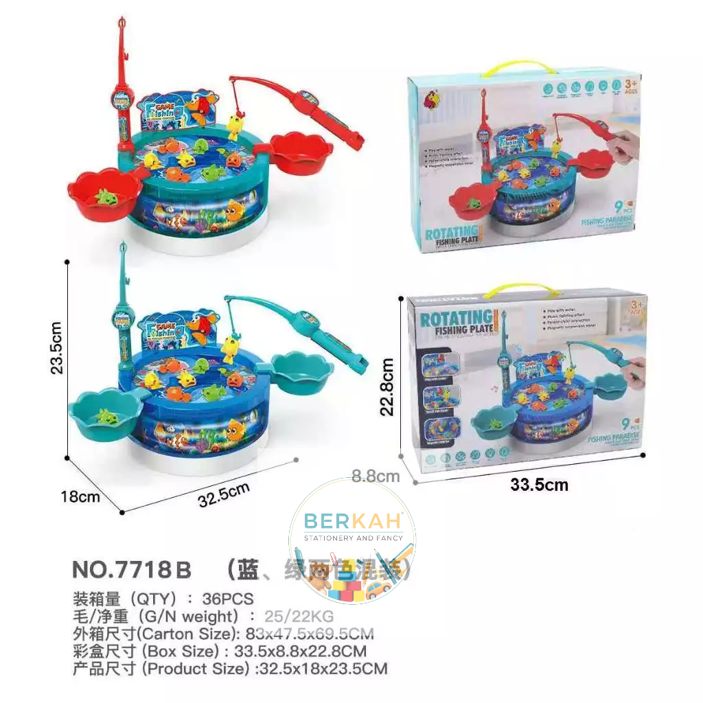 Mainan Pancing Ikan Elektrik Rotating Fishing Game Kolam Ikan Anak Musik Lampu 7718B