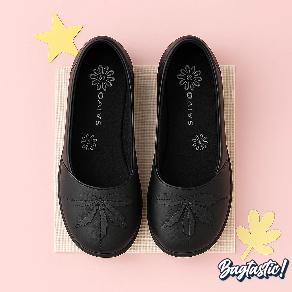BAGTASTIC Sepatu Sekolah Flats Anak Perempuan Dans Lauren Slip-On - Full Hitam