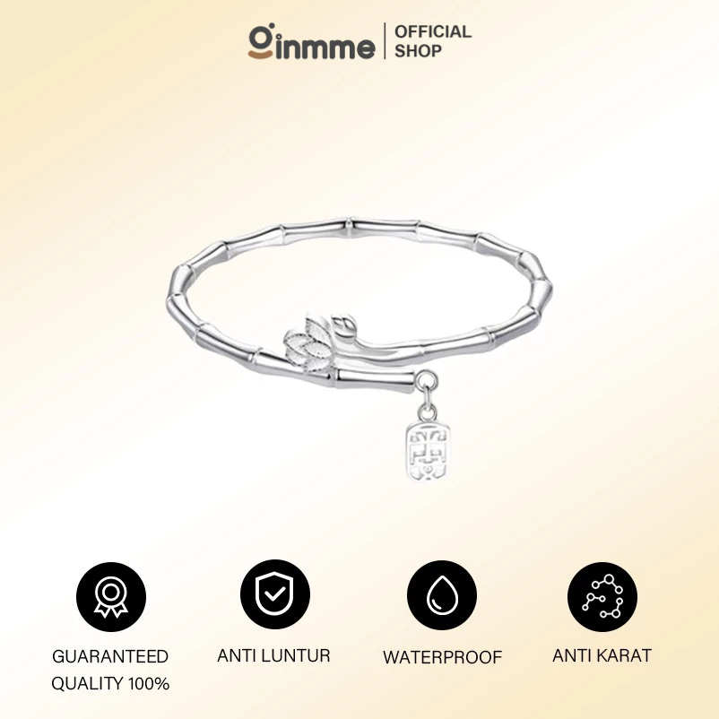 Ginmme Gelang Bambu Perdamaian Wanita Sliver Polos Gelang Perak Terbuka Gelang Fashion