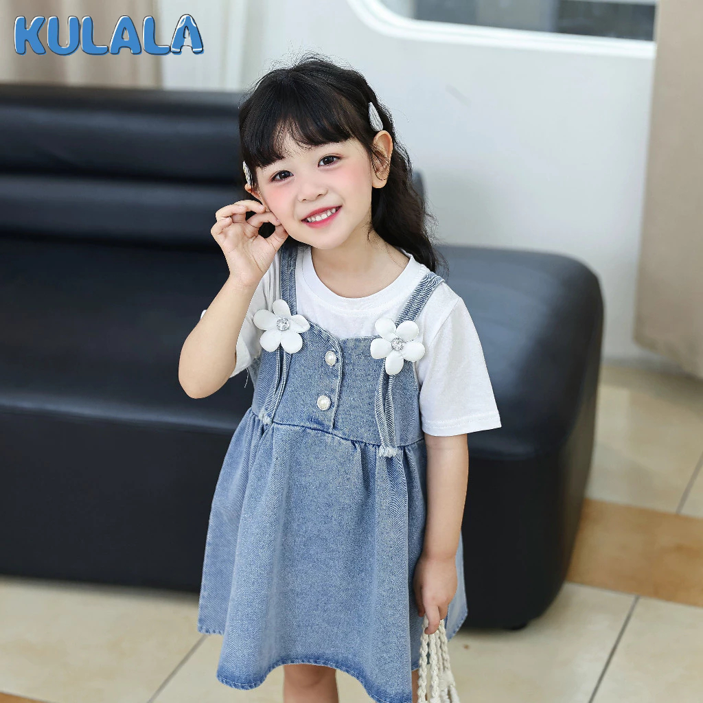 Setelan Rok Denim Set Outer Denim Anak Perempuan Setelan Denim Import Korean Style + T-Shirt Bahan K