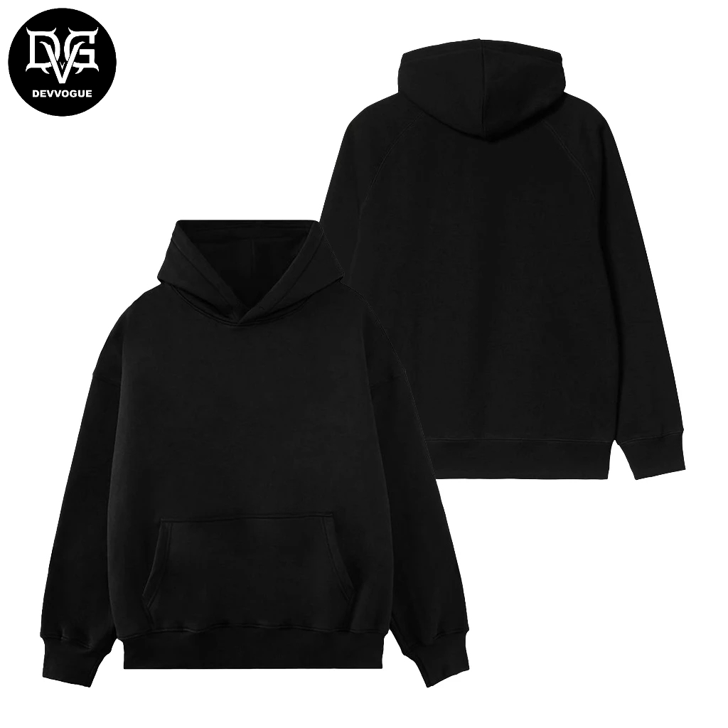 Devvogue Hoodie Polos Fleece 330gsm Hitam Tebal