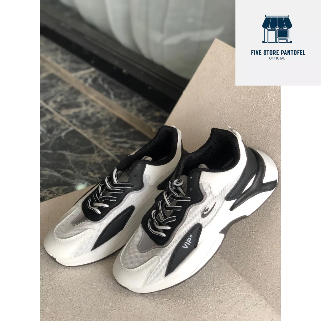 FiveStorePantofel Sepatu Olahraga Sneakers Pria Wanita Anti Slip warna Hitam dan Putih / Kode 1128