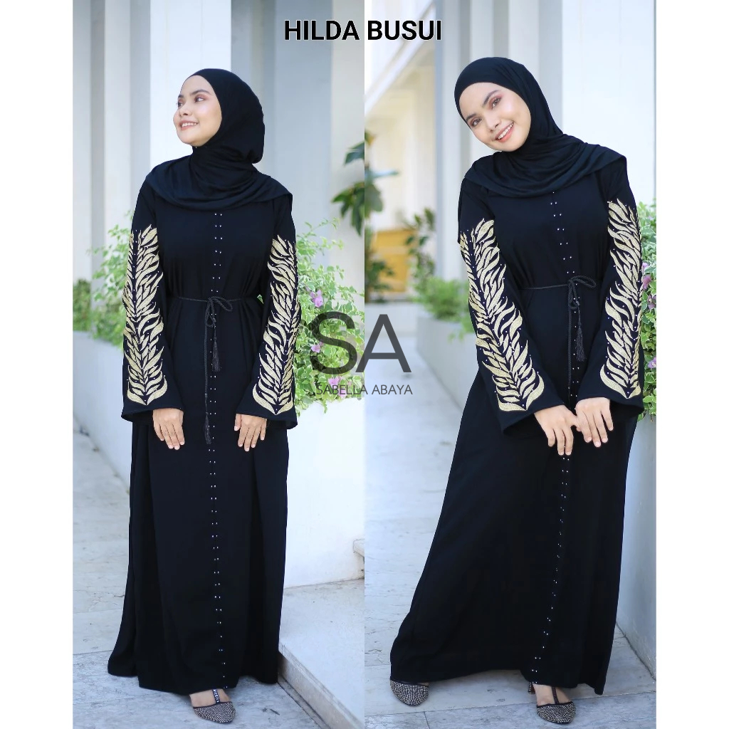 Gamis hitam abaya bordir Hilda tapasya turkey maxi jetblack ori