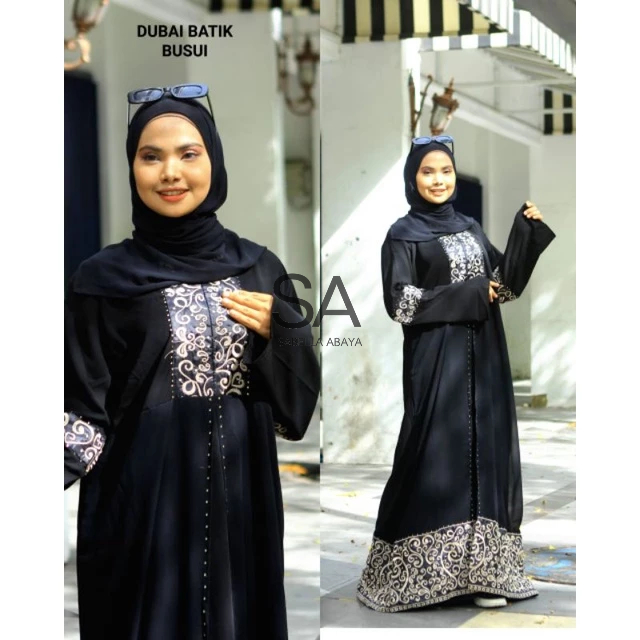 abaya gamis hitam Dubai Batik bahan jetblack saudi premium mix sifon saudi gamis dress basic arab