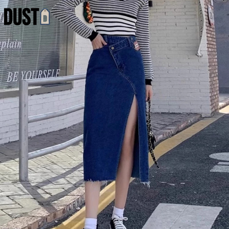 [Diskon 50%] Dust Slit Denim Skirt/Maxi Skirt/Rok Jeans/Rok jeans wanita/Rok Jeans Korea/Rok wanita/