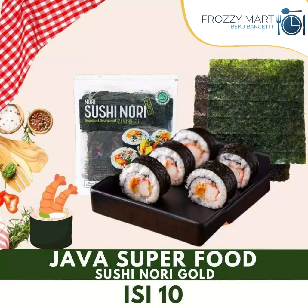 

Java Super Food Sushi Nori Gold isi 10 Lembar – Rumput Laut Panggang Halal & Renyah
