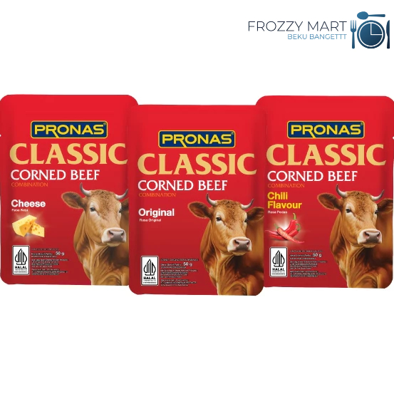 

PRONAS Corned Beef 50gr – Daging Kornet Sapi Kaleng Mini | Original, Pedas, Keju