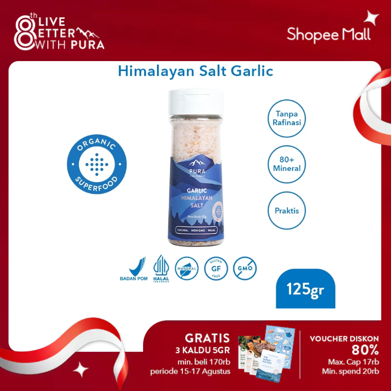 

Pura Himalayan Salt Garlic (125gr) - Garam Himalaya - Garam Organik - Garam Natural - Garam Tanpa Rafinasi - Garam Sehat - Garam Rendah Natrium - Garam Murni