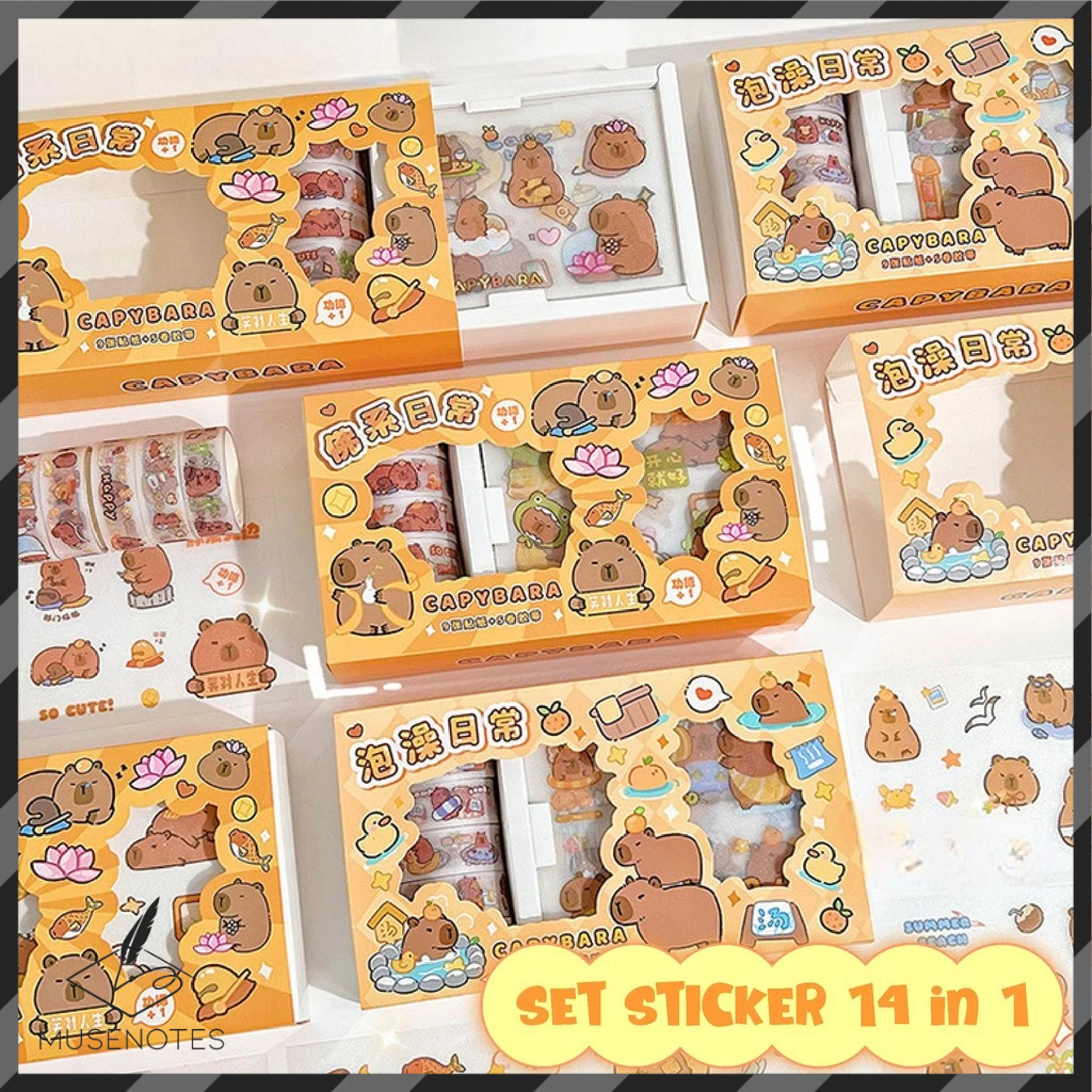 

Sticker Set Kapibara Capybara Box 14 in 1 Dekorasi Scrapbook DIY Stiker Roll dan Lembar A-SK020