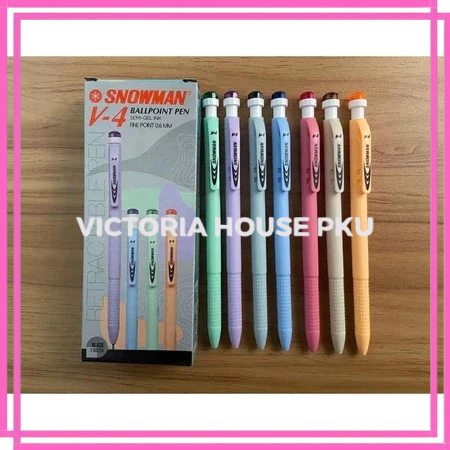 

VHP - 1 Pcs Pulpen Snowman V-4 Ballpoint Pen Semi Gel Ink Fine Point 0.6 mm tinta hitam / BOLPEN Pena Pulpen Bolpoin Cetek Pastel