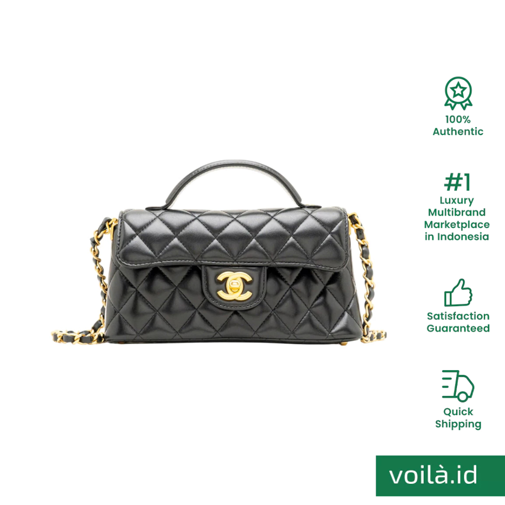 Chanel Mini Flap Top Handle Bag Smooth Calfskin Leather Black Ghw