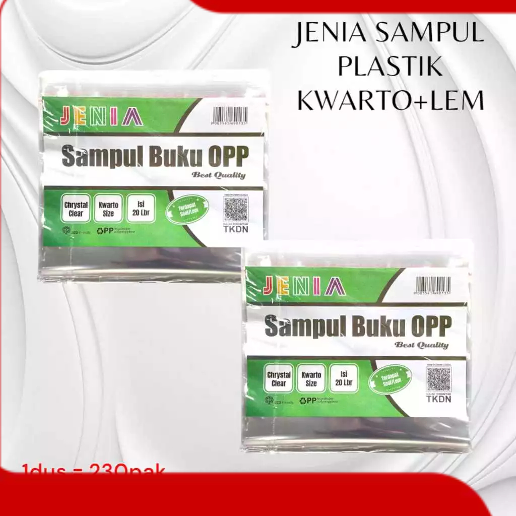 

SAMPUL PLASTIK JENIA KWARTO + LEM/ PLASTIK SAMPUL PAKAI LEM