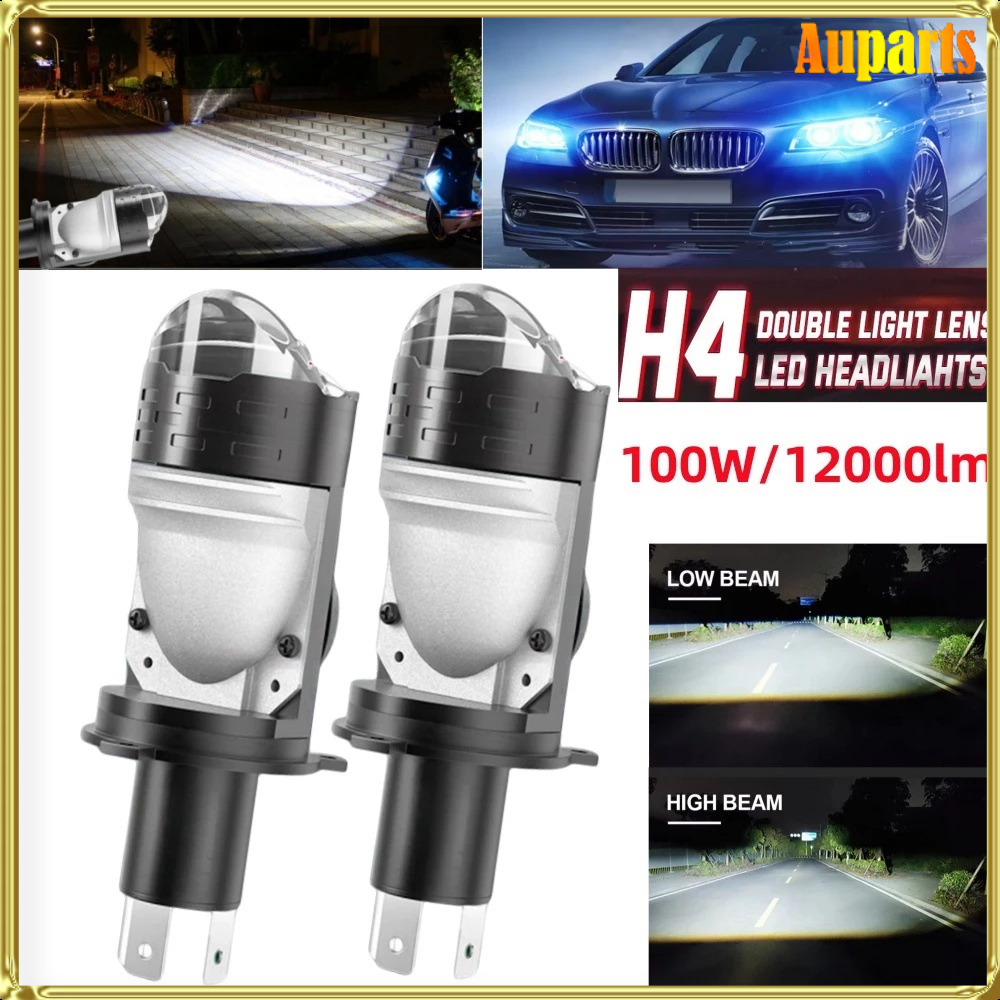 Y7D H4 Lampu Depan Mobil LED 100W Lensa Proyektor Mini H4 6000k 12000LM Lampu Mobil LED Otomatis