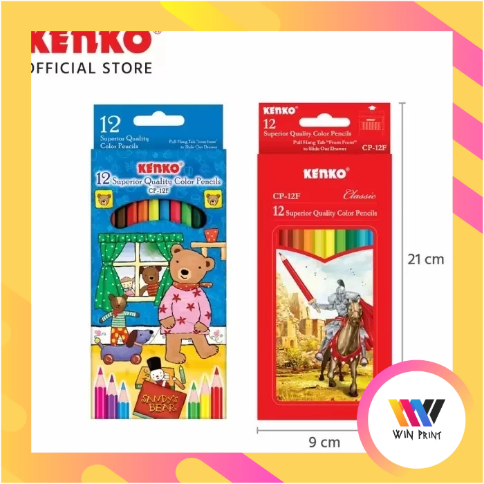 

12 Warna Pensil Warna Panjang KENKO CP-12F Full Paper Box Classic/Fancy / 1 set isi 12 warna