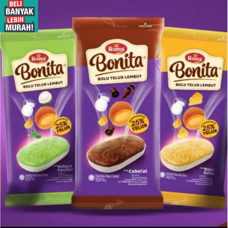 

ROMA BONITA BOLU TELUR ALL VARIAN 1 BOX ISI 12 PCS ( BELI BANYAK LEBH MURAH )