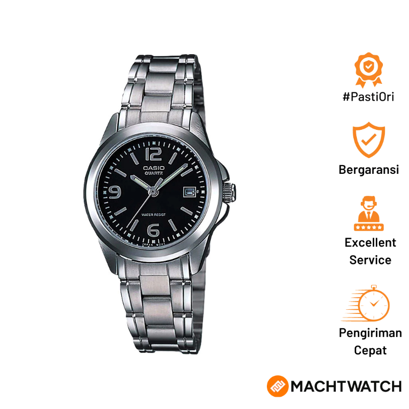 Jam Tangan Wanita Casio LTP-1215A-1ADF LTP1215 LTP-1215A Enticer - Black Dial Stainless Steel
