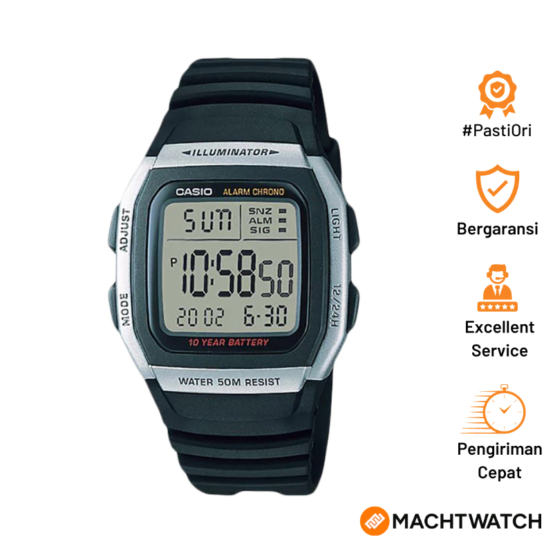 Jam Tangan Pria Casio Standard W-96H-1AVDF 10 W96 W-96H Black Resin Band