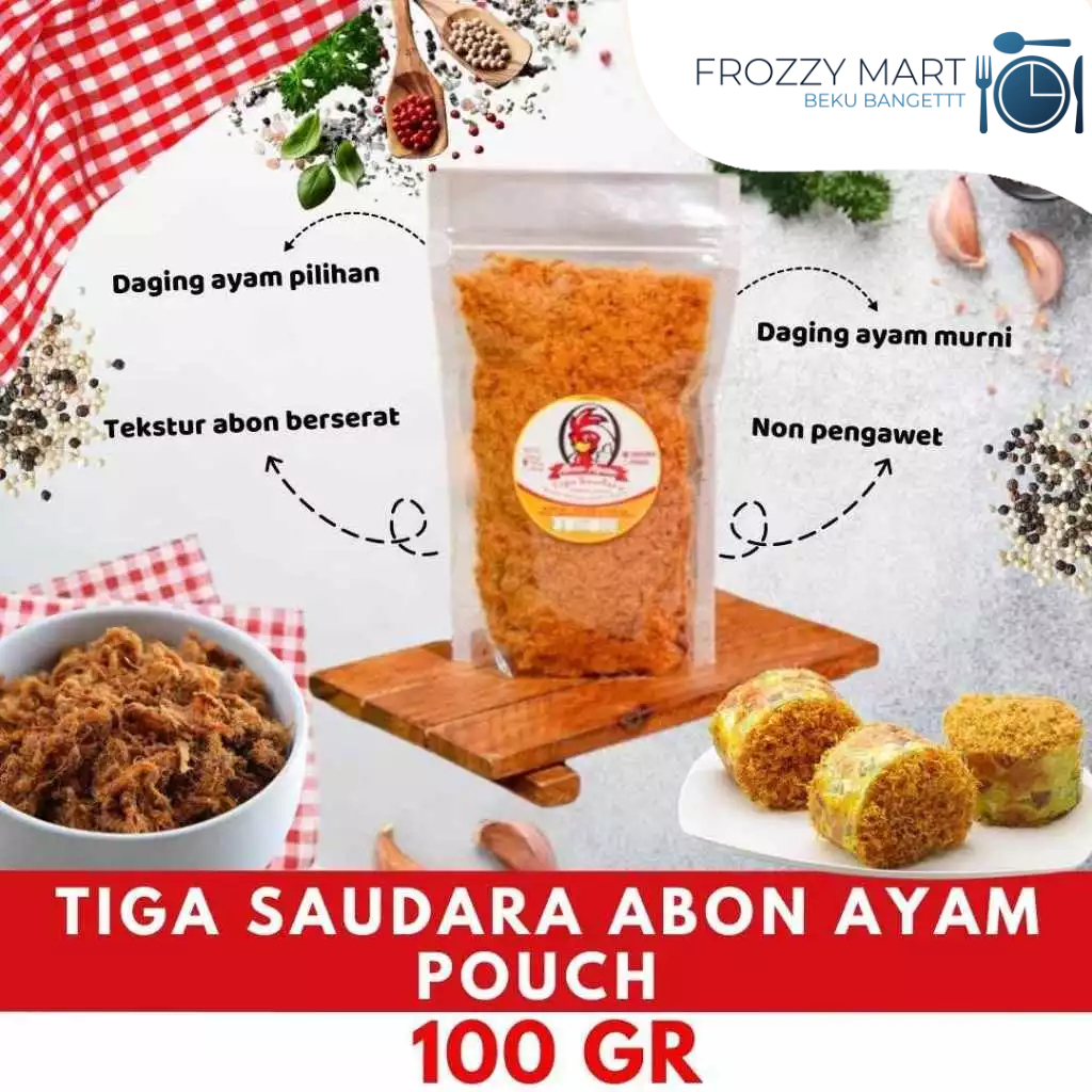 

Abon Ayam TIGA SAUDARA 100gr | Abon Pouch Gurih & Siap Santap | Topping Nasi, Bubur, Bekal Anak