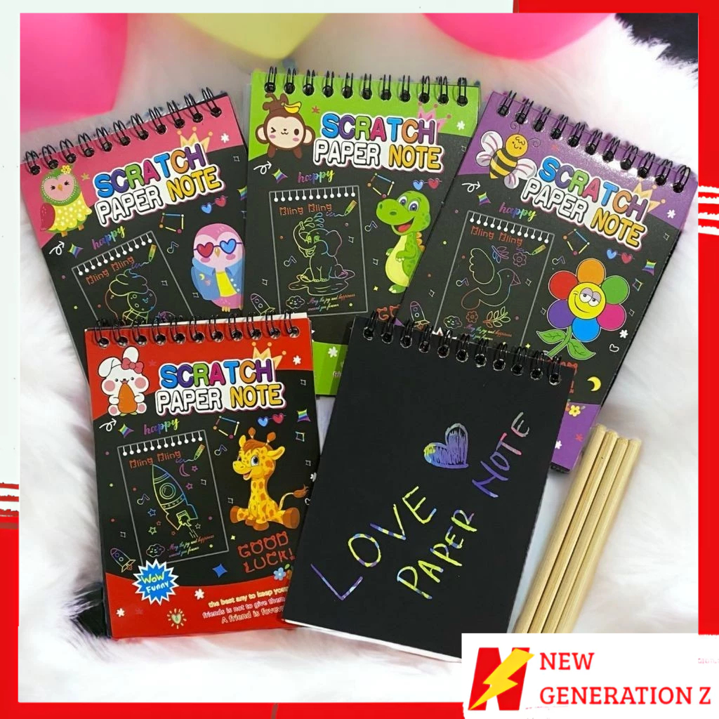 

NGZ Buku Sketsa Warna-warni Scratch Book Grafiti Kertas Mini Tulis Gores Gambar DIY Sscratch Paper Note Black Cardboard Mini Hadiah Alat Tulis Mainan Edukasi