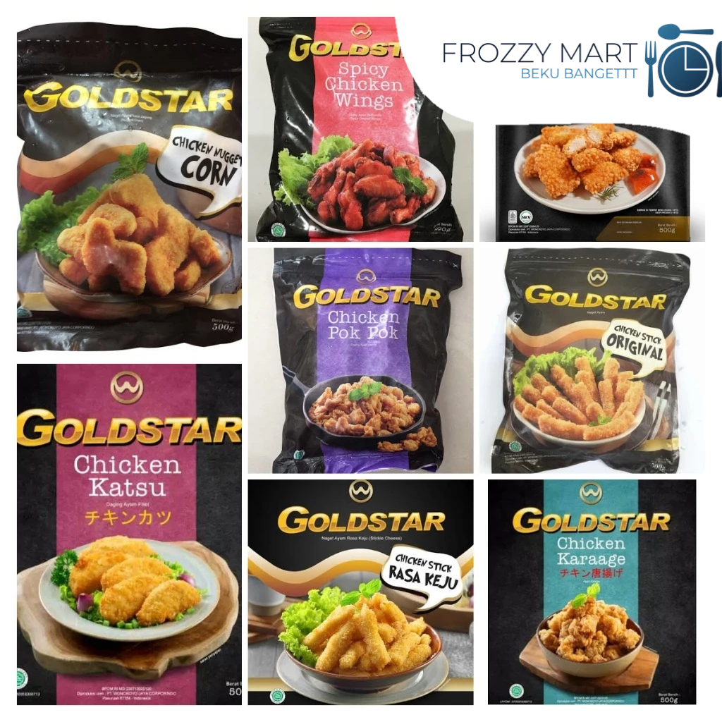 

Goldstar Chicken Nugget 500gr – Nugget Crispy, Original, Stick Keju, Karage, Katsu, Spicy Wing