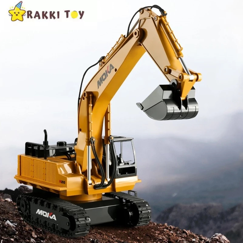Moka RC Excavator Kendali yang besar 15 Channel 2.4Ghz 1/14 Metal Charging Rc Beko Suara Analog 7KM/