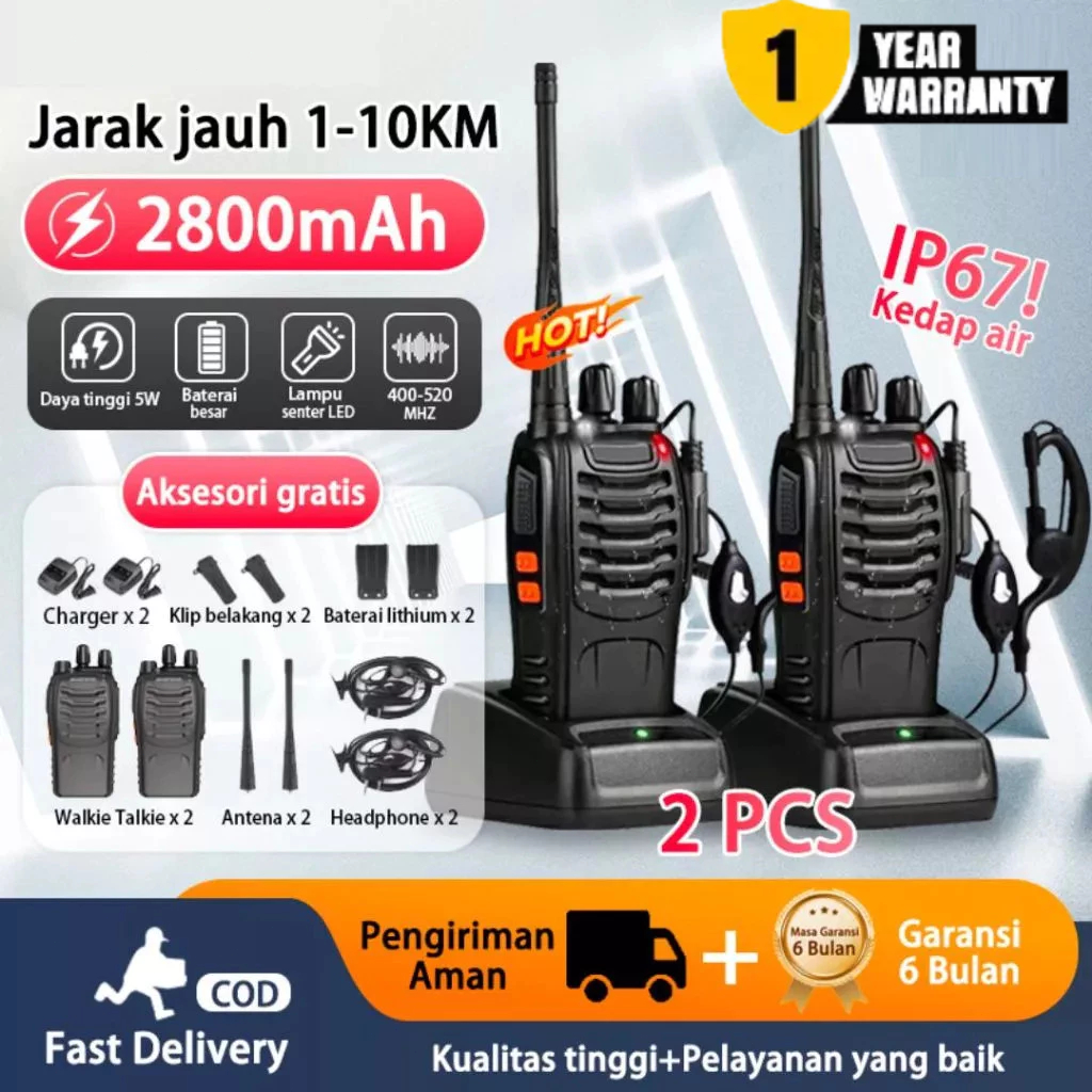 Ht pofung 888s Mini Jarak Jauh 2 Units Walkie Talkie 10km(Max) 2800mAH HT Wlan UHF 520MHz Handy