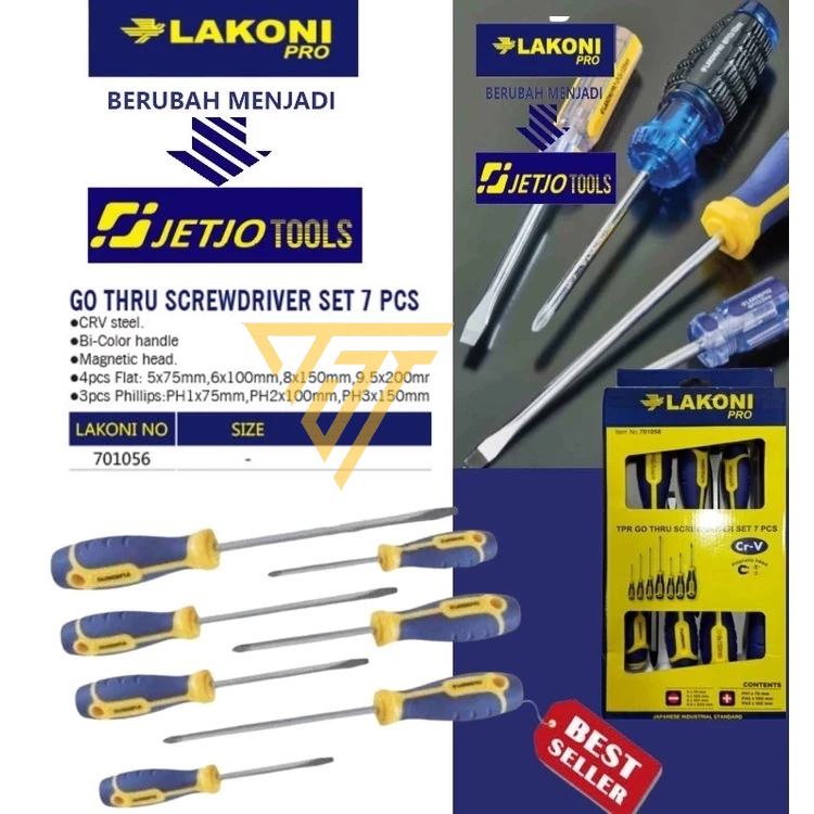 701056  OBENG SET 7 PCS TEMBUS KETOK JETJO TOOL LAKONI PRO 701056 / GO THRU SCREWDRIVER SET 7 PCS
