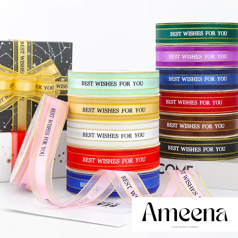 

(METERAN)- Pita tulisan BEST WISHES FOR YOU 2,5 cm satin/ Pita kerajinan tangan DIY Craft