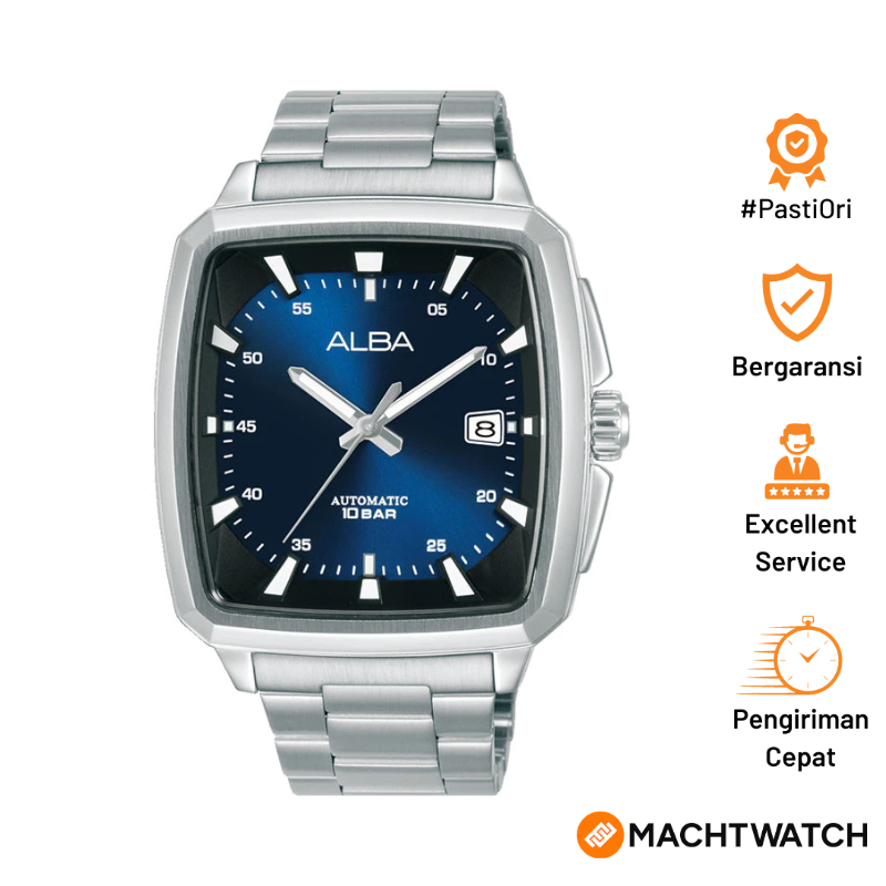 Jam Tangan Pria Alba Mechanical AU4039X1 Automatic Men Blue Dial Stainless Steel Strap