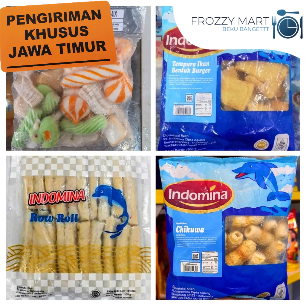 

Indomina Olahan Ikan Premium | Row Roll, Chikuwa, Tempura Burger, Seafood Mix Repack – 500gr