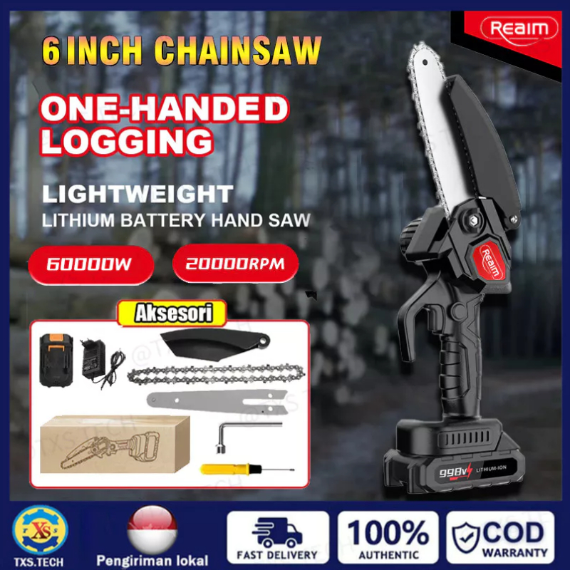 【Garansi 5th】Chain Saw Cordless  6 Inch Chainsaw Cordless Chainsaw Gergaji Rantai Elektrik Mini Port