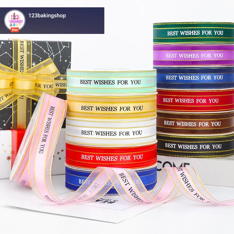

(METERAN)- Pita tulisan BEST WISHES FOR YOU 2,5 cm satin/ Pita kerajinan tangan DIY Craft