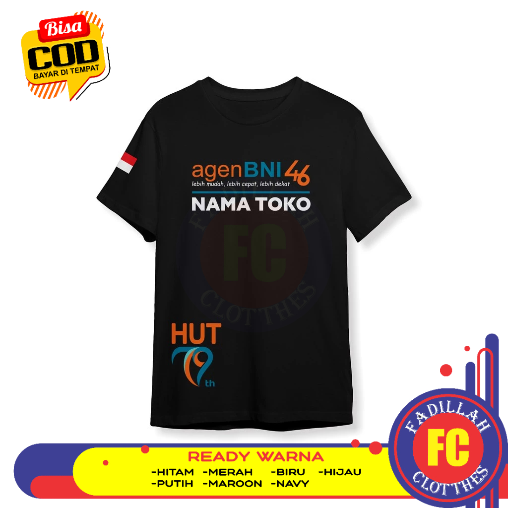 Baju Kaos HUT BANK BNI ke 79 Logo v2 Agen 46 Gratis Nama Toko Kaos Distro
